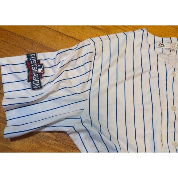 Majestic Chicago Cubs CoolBase Pinstripe Jersey XL w/2016 Postseason Patch Rare - Picture 6 of 13